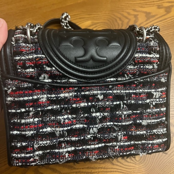 TORY BURCH Small Fleming Tweed Black Convertible Shoulder Bag - Picture 6 of 7